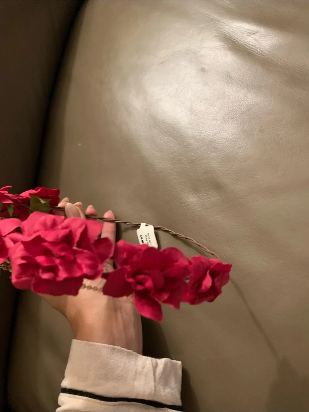 Red Flower🌹 Crown 👑Headband with Gold Chain and Pearl Accent-Adjustable/Bendable